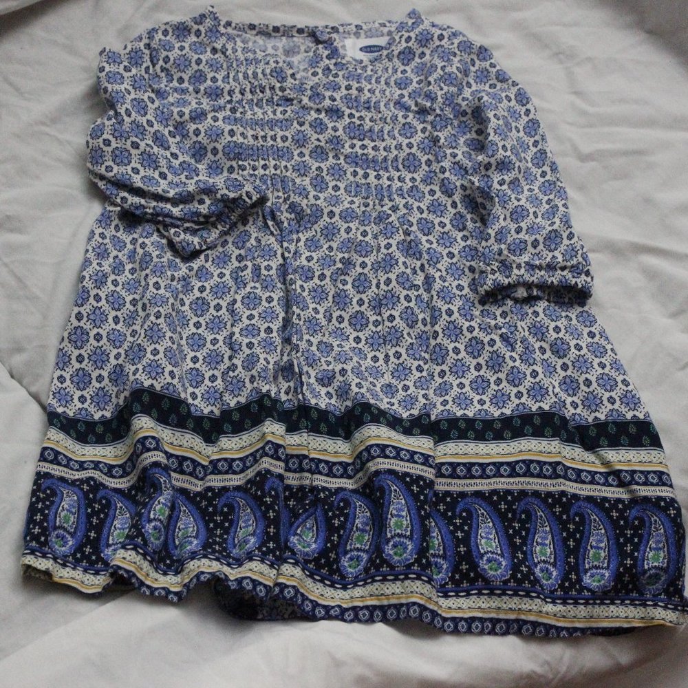 Long sleeve Dress w/blue floral and paisley sz2T